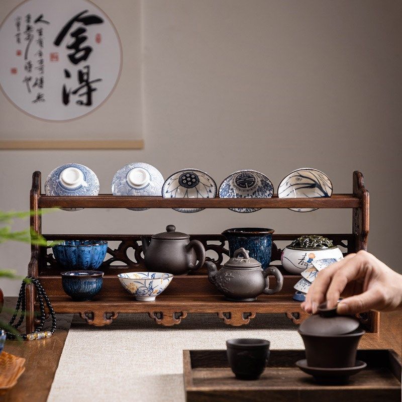 桌面茶架茶台实木小型博古架茶杯架茶具置物架收纳架新中式茶壶架