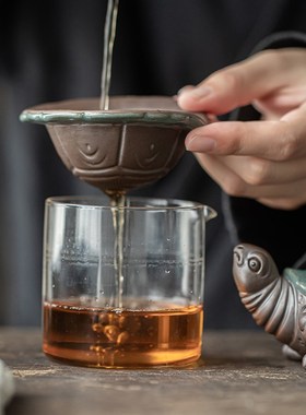 创意哥窑小乌龟摆件创意茶室桌面装饰品多功能陶瓷一体茶漏过滤器