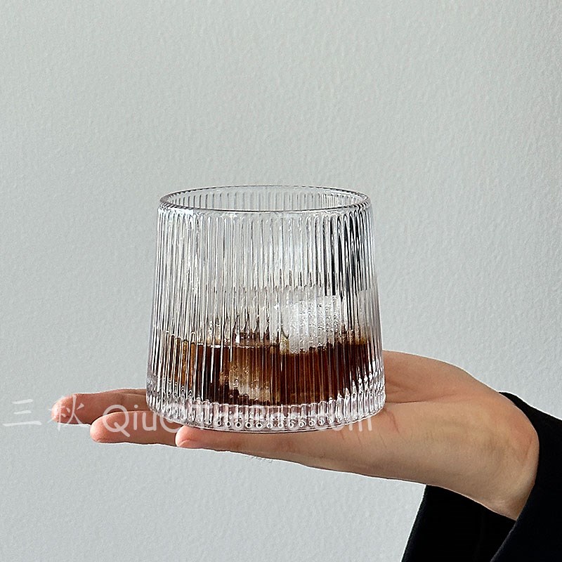三秋Sanq复古竖纹玻璃杯水杯冷萃杯咖啡杯轻奢威士忌洋酒杯饮品杯
