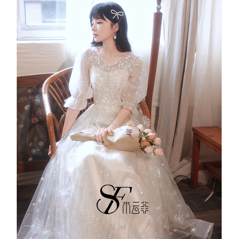 法式晚礼服女学生毕业仙气公主艺考成人礼高中生主持人连衣裙女生