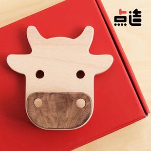 点造实木动物挂钩免打孔衣帽钩墙壁挂件生肖礼品儿童房卡通装饰