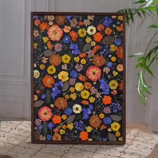 压花植物标本装饰画 押花相框挂画 创意个性手工礼物干花相框黑底