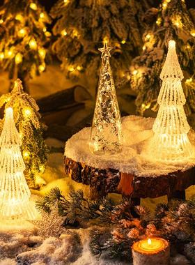 掬涵玻璃圣诞树灯桌面摆件装饰灯闪亮发光小夜灯商场橱窗场景布置