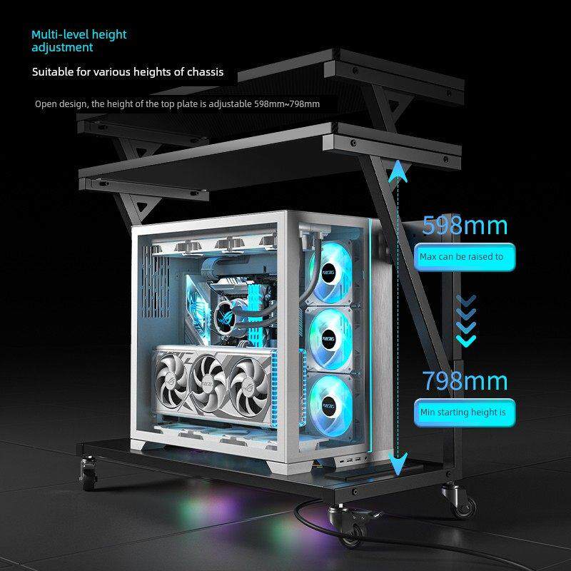 创神海景房主机支架移动双层散热机箱底部带储电架可夹臂