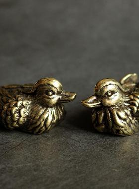 实心纯黄铜办公桌面鸳鸯小摆件古铜茶宠饰品工艺礼品摆饰礼品手把