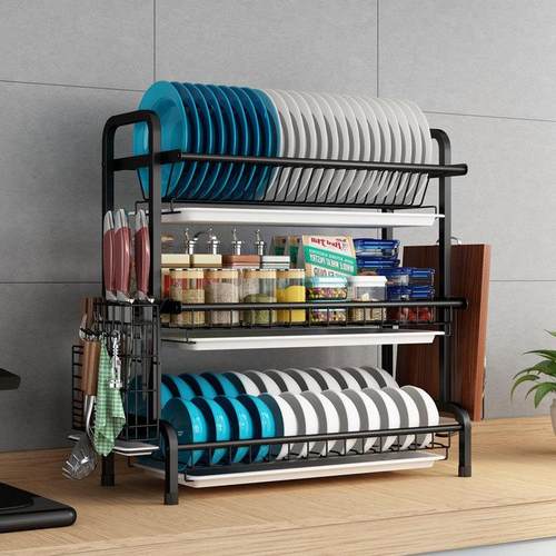 304不锈钢双层碗架碗碟架厨房置物架收纳晾放碗筷沥水架