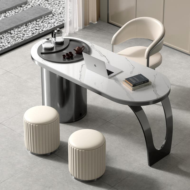 阳台茶桌椅组合家用茶台轻奢现代高级感岩板泡茶桌简约办公一体桌