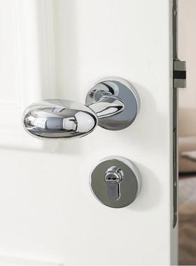 INDOORS法式银色卧室门锁鸭蛋型椭圆静音家用卫生间锁具房门把手