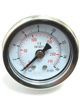 铜接头不锈钢壳压力表 y-40Z 0-16bar 230psi  壳直径41mm 背接口