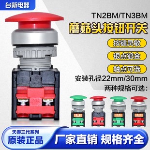 正品 1A绿大头按钮TN3BMR红色常开常闭 天得蘑菇头按钮开关TN2BMG