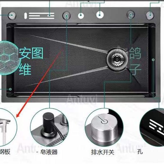 飞雨瀑不布水槽锈钢洗HKS碗池多工家能大单套槽用洗菜盆洗碗槽装
