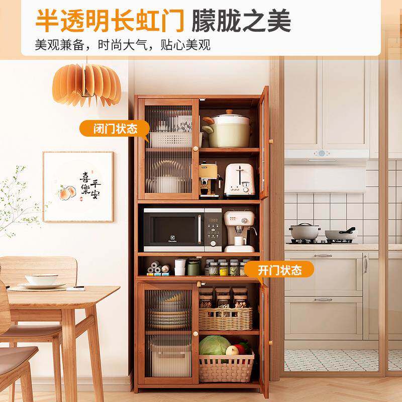 实木餐边落家用置物炉架地靠墙一体收纳柜厨房柜微波置物柜茶8881