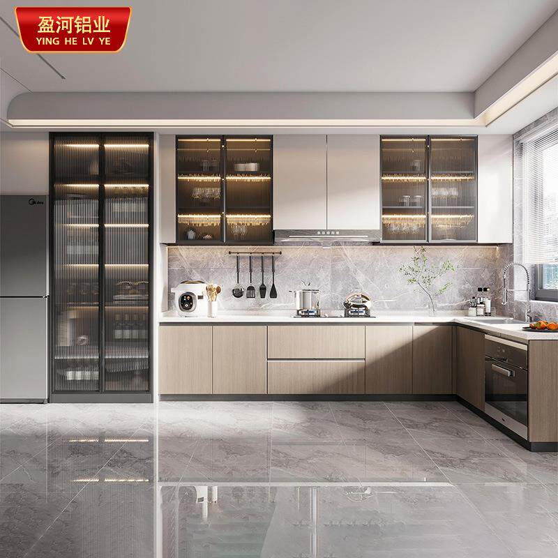 全铝家合具全定制家屋用现代开简CP1332约白色肤感放式灶台整体铝