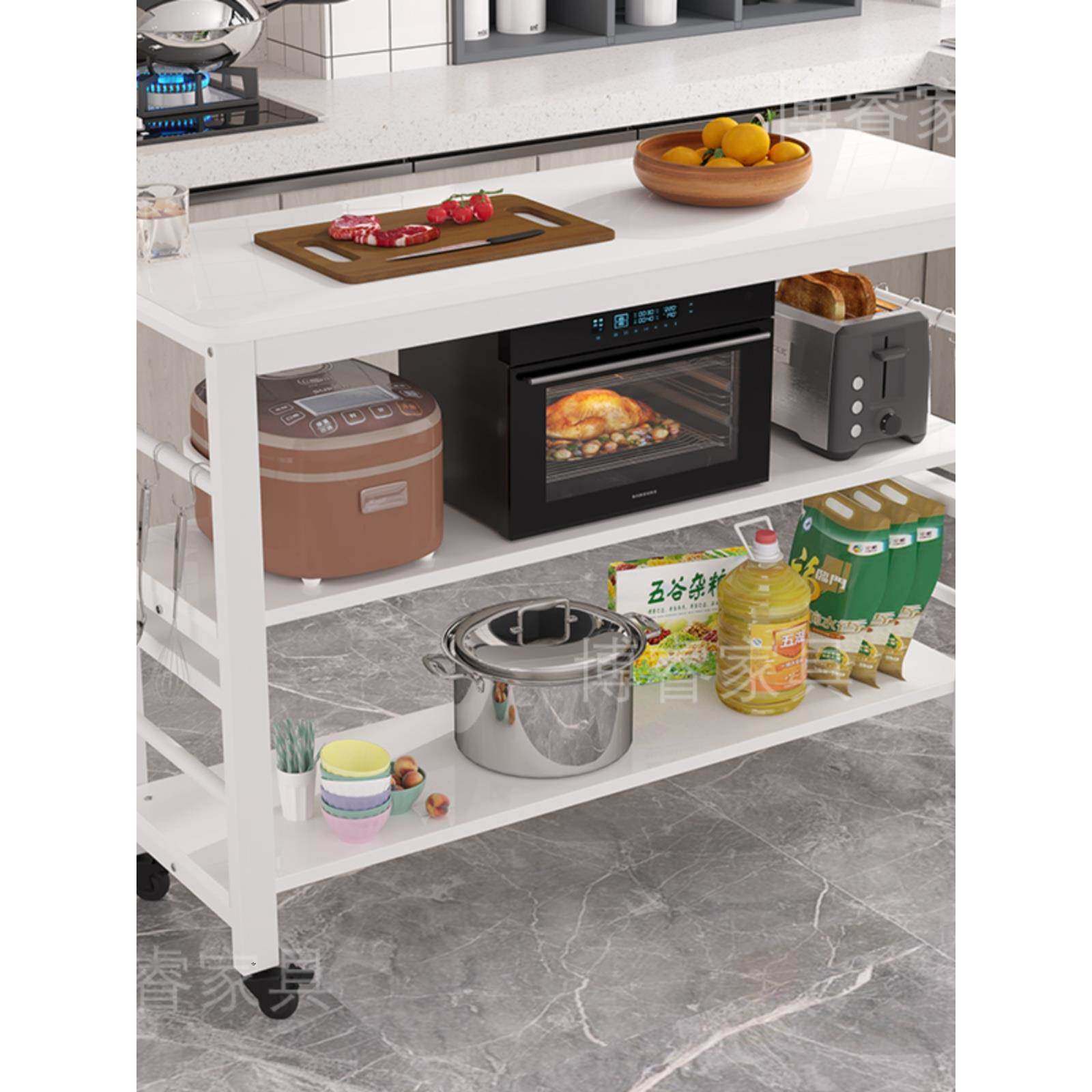 长厨房切菜桌家用带轮子小GPC长桌子功能多置物桌简易多餐层方形