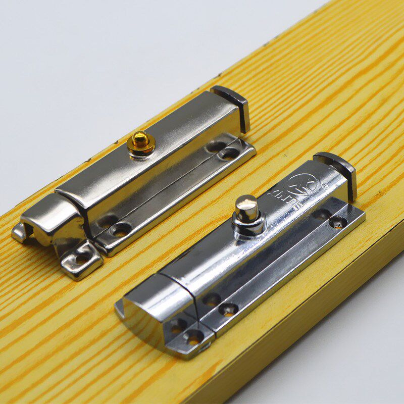 4寸不锈钢自动弹簧插销按钮锁明装自动门栓合金亮光木门卫生间