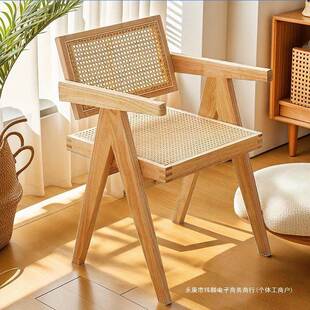 北靠欧实木藤编扶椅子民宿藤背餐椅酒店咖啡厅北欧藤编昌迪加编尔