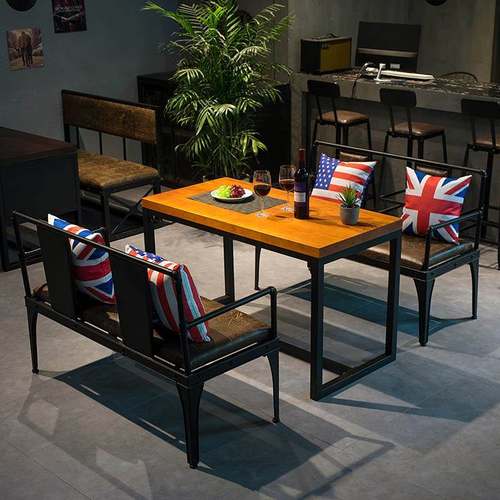 业风复古卡工沙发双人合奶组茶FPA甜品店铁艺桌椅座小酒吧西餐厅