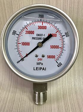 不锈钢压力表  yn-100bf 0-400mpa 直径100mm 螺纹M20x1.5 或G1/2