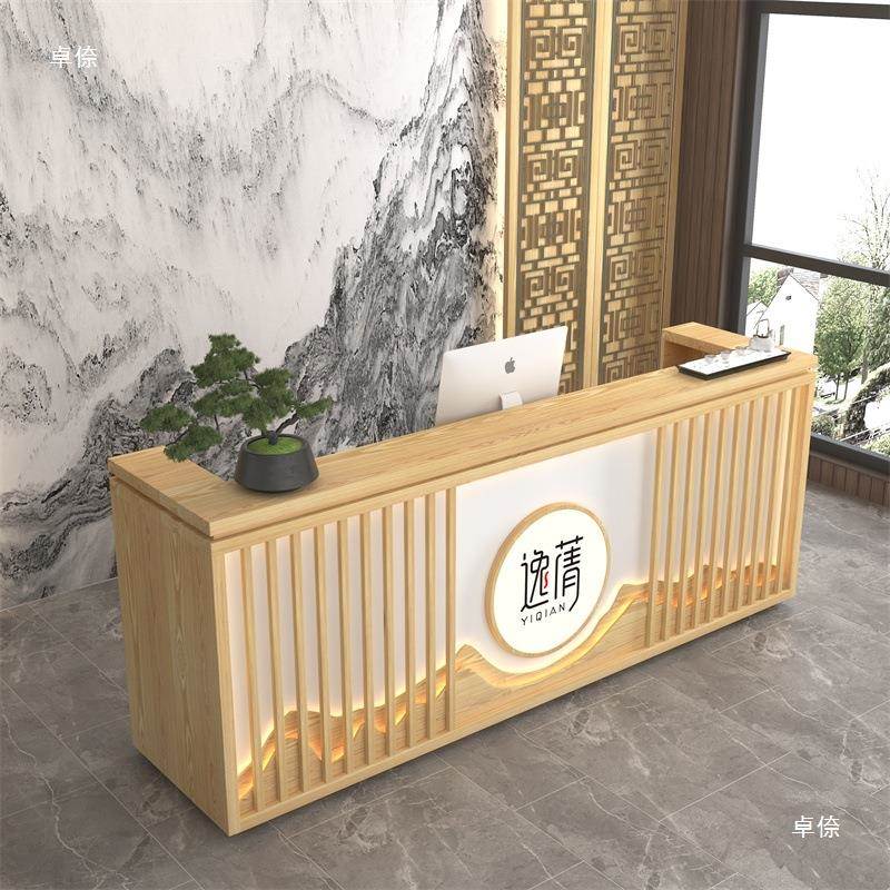 新中式复古吧台餐厅酒店茶楼实柜木收装银生台养馆前台接待台BL00