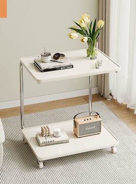 奶茶油风 沙发边几移动小推AAP车客厅几卧室床头置架物带轮可小桌