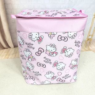 粉色猫咪衣物收纳卡通印花收纳箱大容量可折叠带盖布艺整理箱