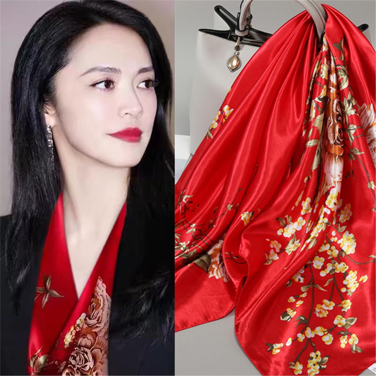 大方巾印花丝巾薄款丝绸90x90cm