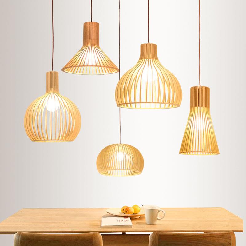 北欧简约创意木质餐厅灯现代客厅卧室咖啡厅吧台木艺个性吊灯灯具