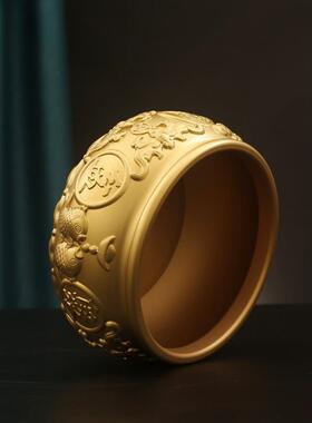 I9AT纯黄铜八福聚宝盆开店送礼财运米缸桌面摆件家居饰品客厅