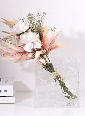 水波纹花瓶摆件现代简约亚克力方形插花花器客厅餐桌装饰桌面摆设