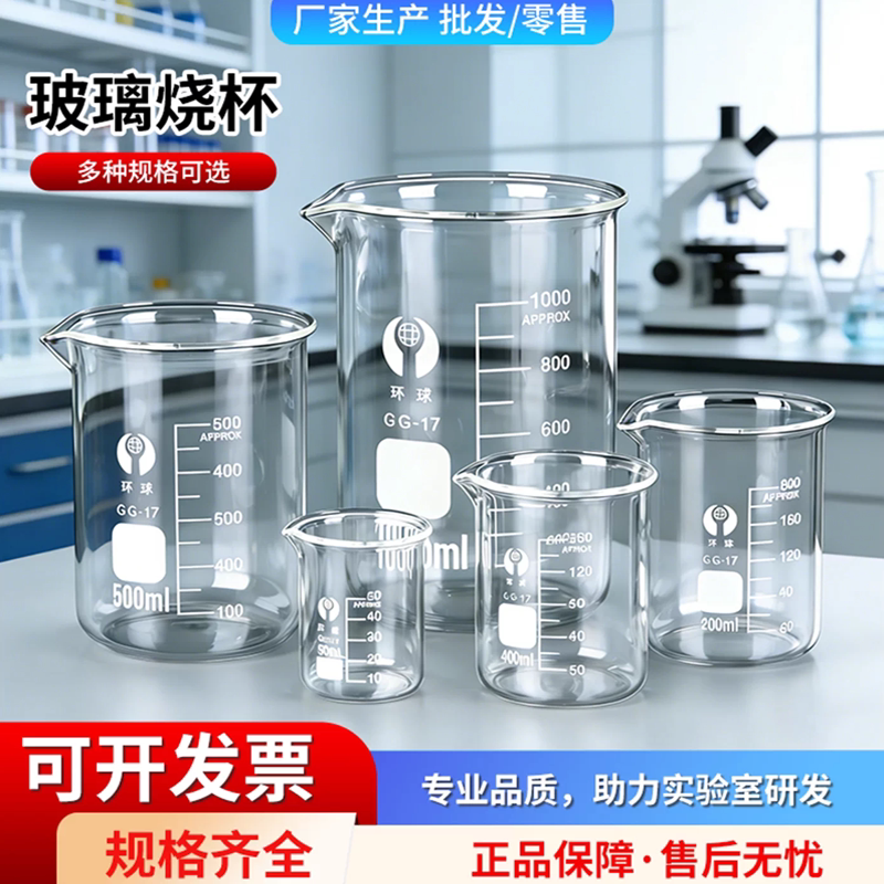 环球牌玻璃烧杯50 100 150 250 500 800 1000 2000 3000 5000ml毫升烧杯刻度杯实验器材刻度量杯高型实验室图片
