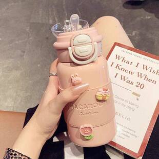 简约316保温杯女生带吸管高颜值双饮水杯2025新款学生保冷杯