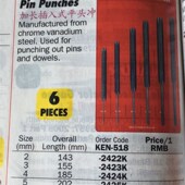 6件套装 销子冲 平头冲 8MM 加长插入式 英国进口