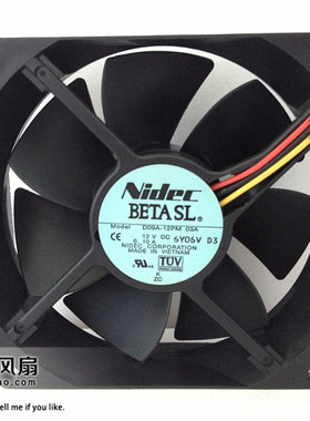 日本nidec 9cm 9225 12v 0.10a D09A-12PM 03A 双滚珠静音风扇3线