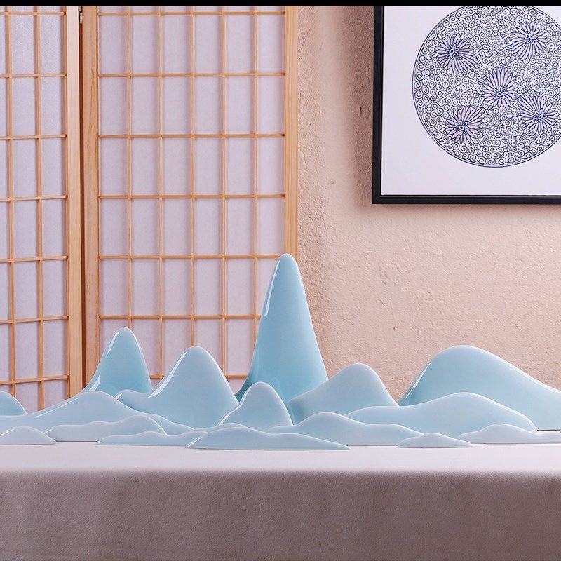 千里江山陶瓷假山摆件枯山水新中式酒店会所客厅玄关家居软装饰品,电玩/配件/游戏/攻略,支架,淘宝优惠券,粉丝福利购,淘宝优惠卷