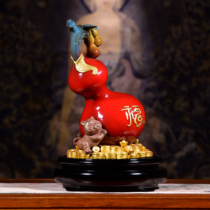 墨染留香葫芦招财虎鹿摆件招财客厅玄关电视柜酒柜博古架虎年礼品