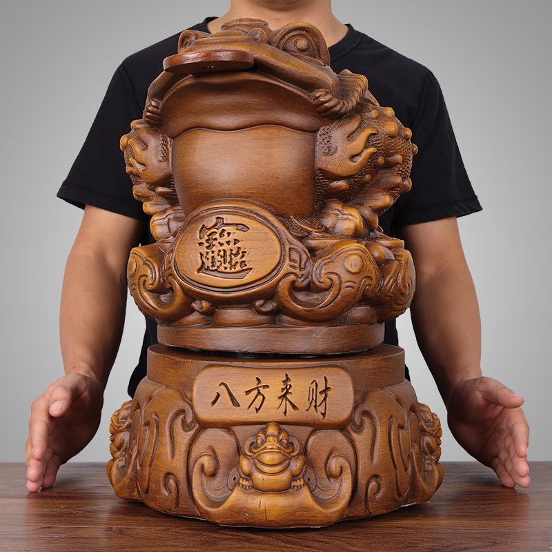实木金蟾摆件大号三足蟾蜍木雕雕刻招财镇宅开业礼品店铺公司装饰