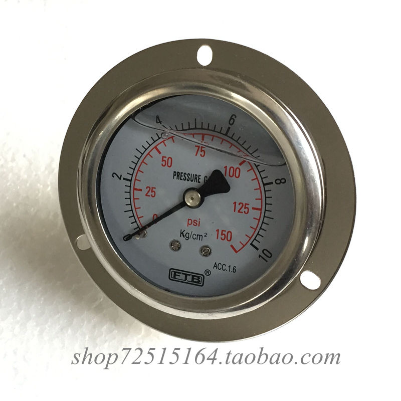 FTB不锈钢充油耐震压力表10KG/150psi轴向带边油压表YN60ZT充液LM