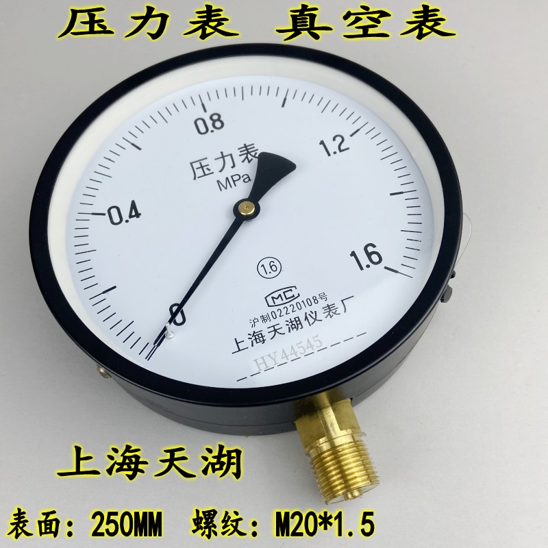 上海天湖Y-250压力表气压水压表锅炉弹簧管0-1.6 2.5 10MPA