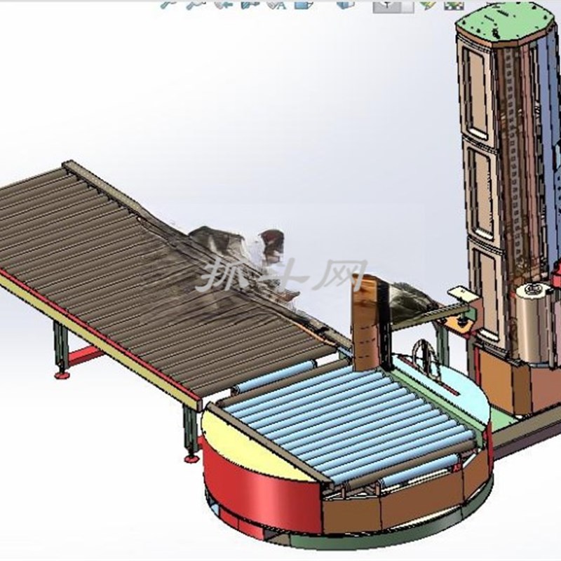 线 线上式缠绕膜机自动覆 覆膜缠绕机3D图纸打印SW模型CAD设备机