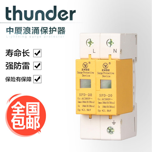 中厦浪涌家用防雷击避雷器开关电涌/泳保护器SPD20KA2P2极220vD级
