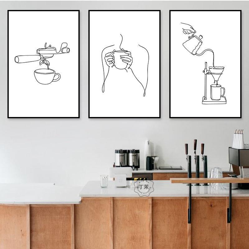 咖啡店装饰画 画黑白简约海报厨房奶茶店挂画 画工业风餐饮店咖啡