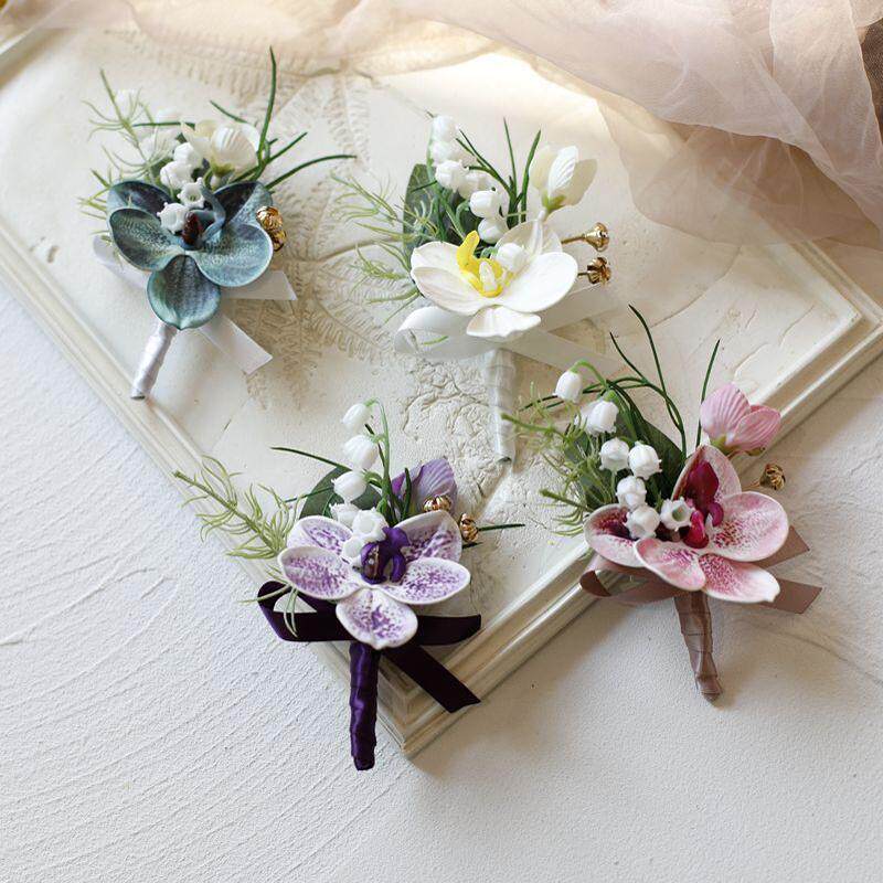 仿真蝴蝶兰胸花手腕花父母襟花伴娘姐妹伴郎手花婚庆摄影商业会展