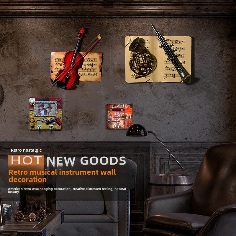 覆古立体铁艺萨克斯管小提琴乐器壁挂创意酒吧客厅餐厅壁挂装饰