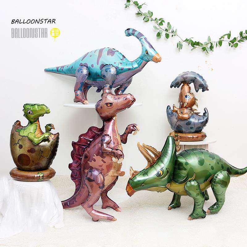 森林绿色恐龙主题宝宝满月儿童周岁生日气球布置背景墙装饰套餐