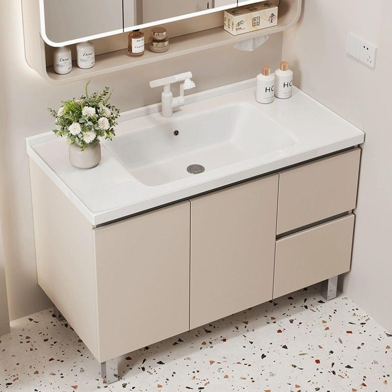 奶油风落地式蜂窝铝浴室柜组合陶瓷一体盆卫生间洗漱台洗手洗脸池