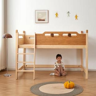 儿童床纯实木半高床1..35米男孩女孩带护栏衣柜储物组合床硬枫木
