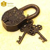 丹凡尼泊尔手工锁 纯铜古锁 六字咒 古董锁 房屋锁
