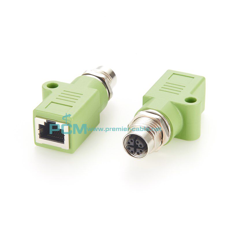 180度M12 8芯X编码母头转RJ45连接器转接头工业以太网M12公母插座
