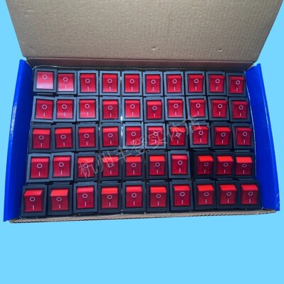 PINYI船型开关KCD7-2211N 2档4脚带灯翘板开关红色16A品义牌