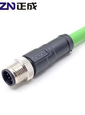 M12 4芯 D型转RJ45网线D-coding连接器百兆以太网 CAT5E